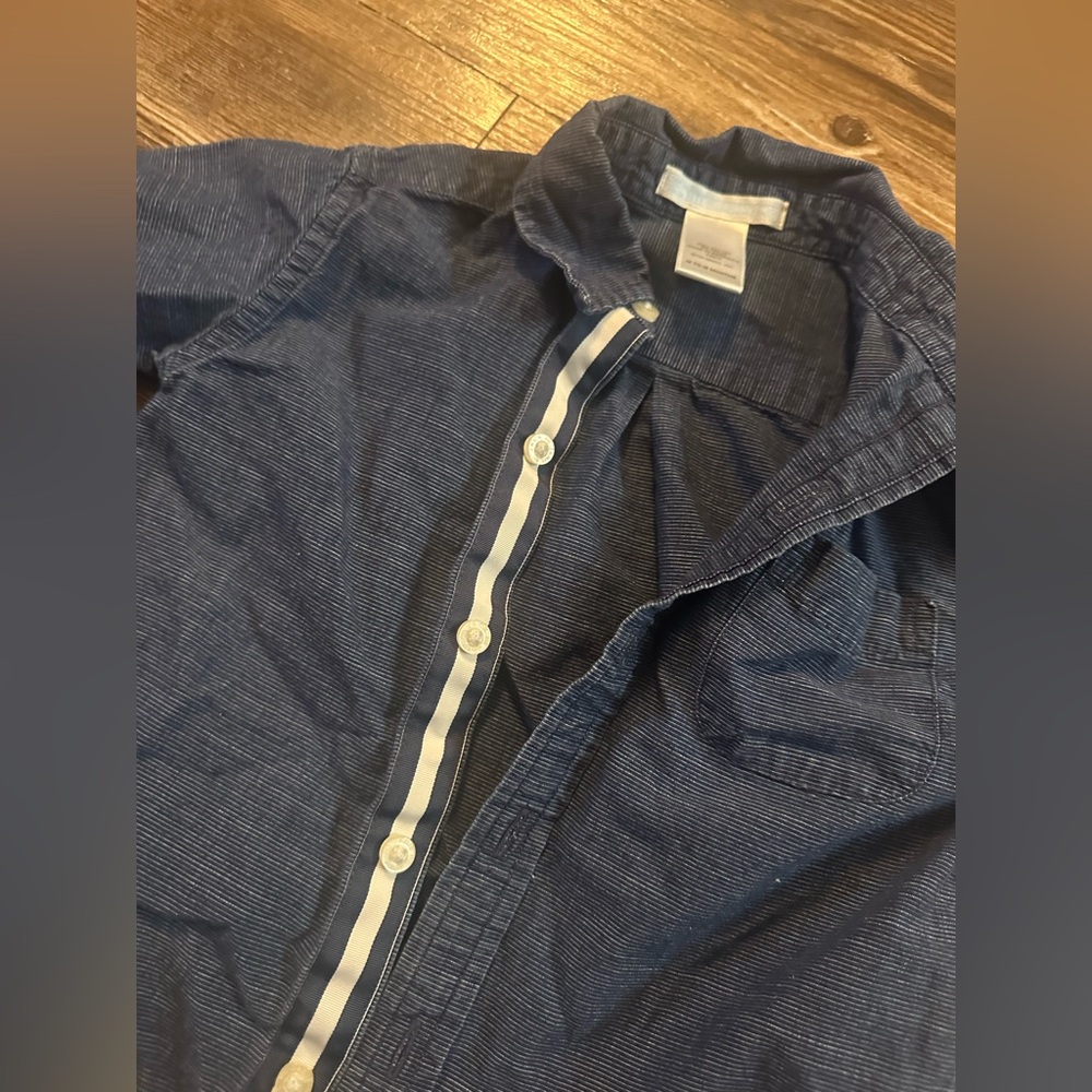 Janie and Jack Navy Button-Up Shirt with White Stripes - Picture 7 of 7